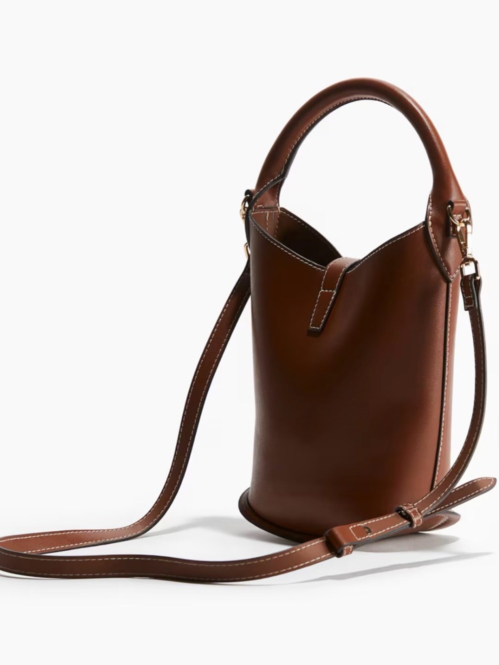 H&M Brown Leather Bucket Crossbody with Gold Accent - Picture 2 of 9